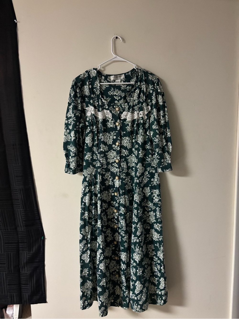 Vintage Maggie Lawrence Floral Button Front Midi Dress Size 14/16 Green